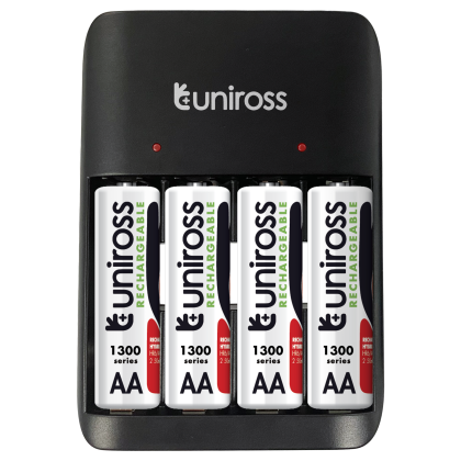 Зарядно за 4 акумулаторни батерии Uniross Value с 4 AA 1300 mAh