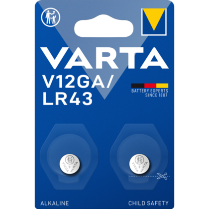 Алкални батерии LR43 Varta V12GA - AG12 - 1.5V - 2 броя